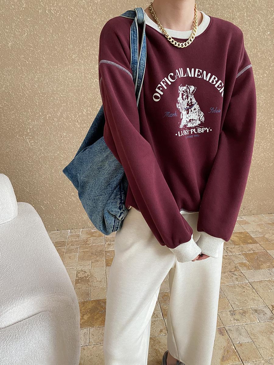 

Толстовка вільного крою Sinan контрастного кольору з принтом собаки, круглим вирізом і рукавами на плечах, плюс оксамит (Модель SN6777) One Size