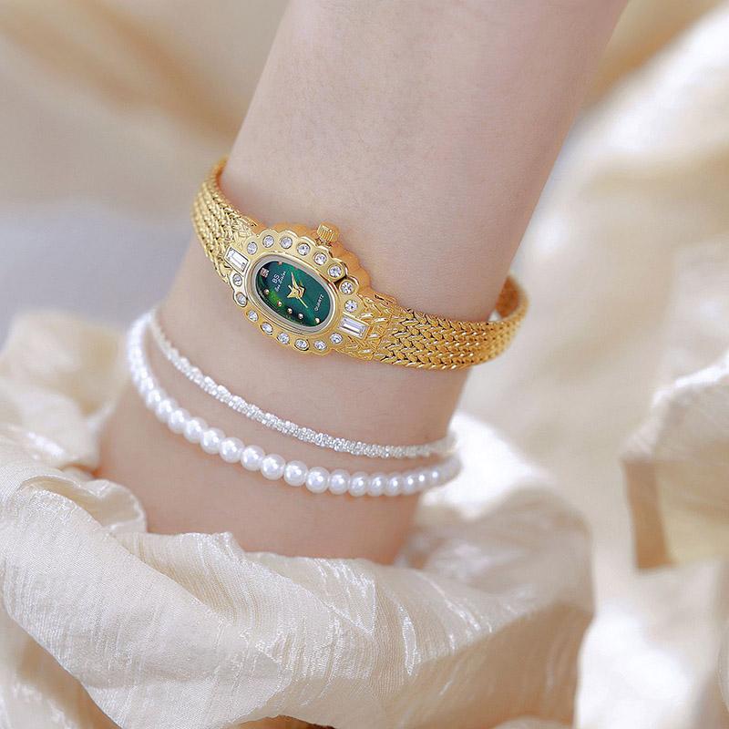 New Watch Female BS Brand Light Luxury Women's Watches Vintage Elegant Small Oval Dial Crystal Quartz Wristwatches Ladies
