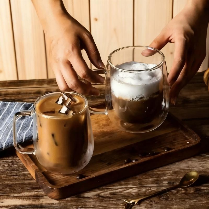 150/250/350ml Heat Resistant Glass Cups Double Wall Glass Coffee Cup with Handle Breakfast Milk Water Cup Clear Juice Beer Cups