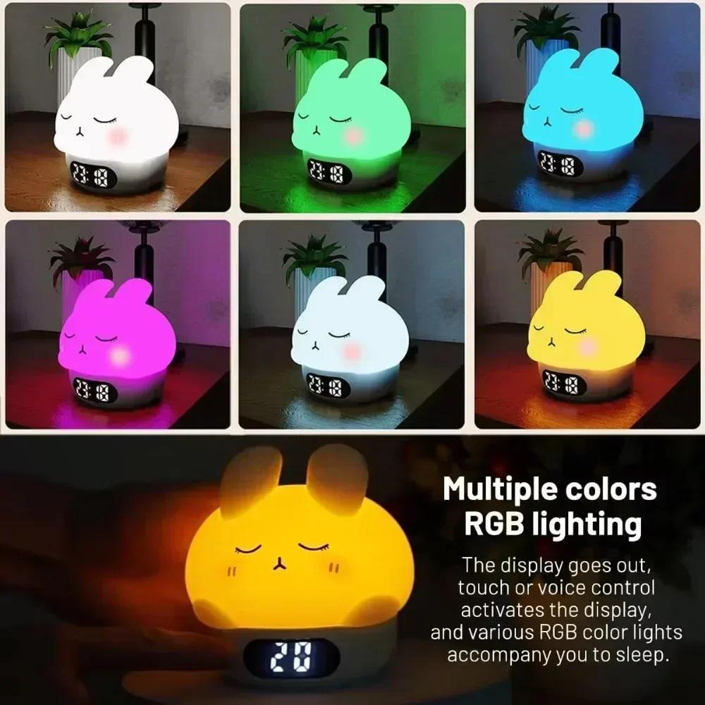 Kawaii Bunny Digital Alarm Clock Cartoon Rabbit USB Electronic Desk Clock Bedrooms Timer Bedside for Kids Small Room Decor