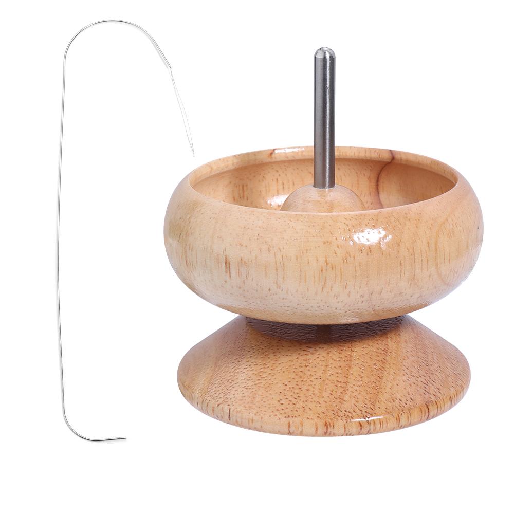 1 Set Wooden Spin Beading Tools Beads Storage Bowl Kit with Needle for DIY Bracelet Neckalce Jewelry Craft Beading Supplies