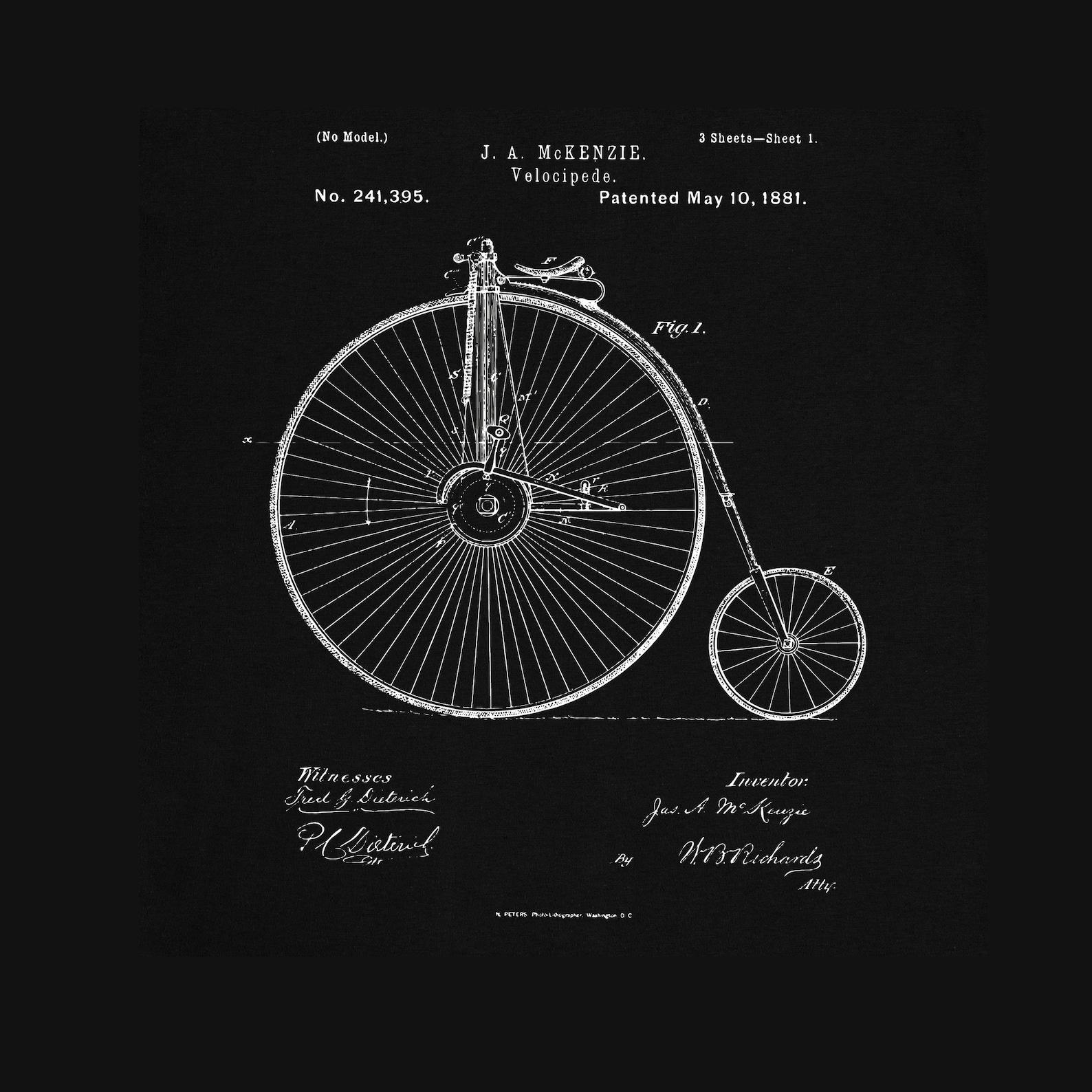 1881 Velocipede Patent T-Shirt: Antique Bicycle History Gift M