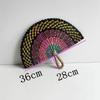 Natural Seaweed Straw Fan Handmade Boho Style Grass Woven Fan Semicircular Cooling Fan Home Decor