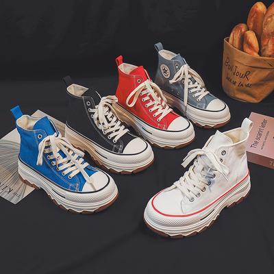 Damenschuhe mit Schnürung vorne, hohe Plateau-Canvas-Schuhe, modisch, lässig, bequem, höhenverstellbar, mit Rosenkette