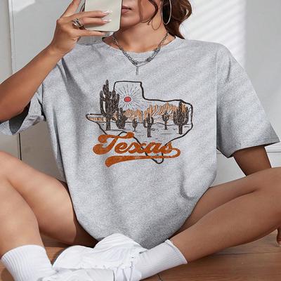 Koszulka z nadrukiem Texas Crew Neck T-shirt Damska koszulka Letnia oddychająca koszulka Street Tees Odzież Casual Sport Fajne koszulki