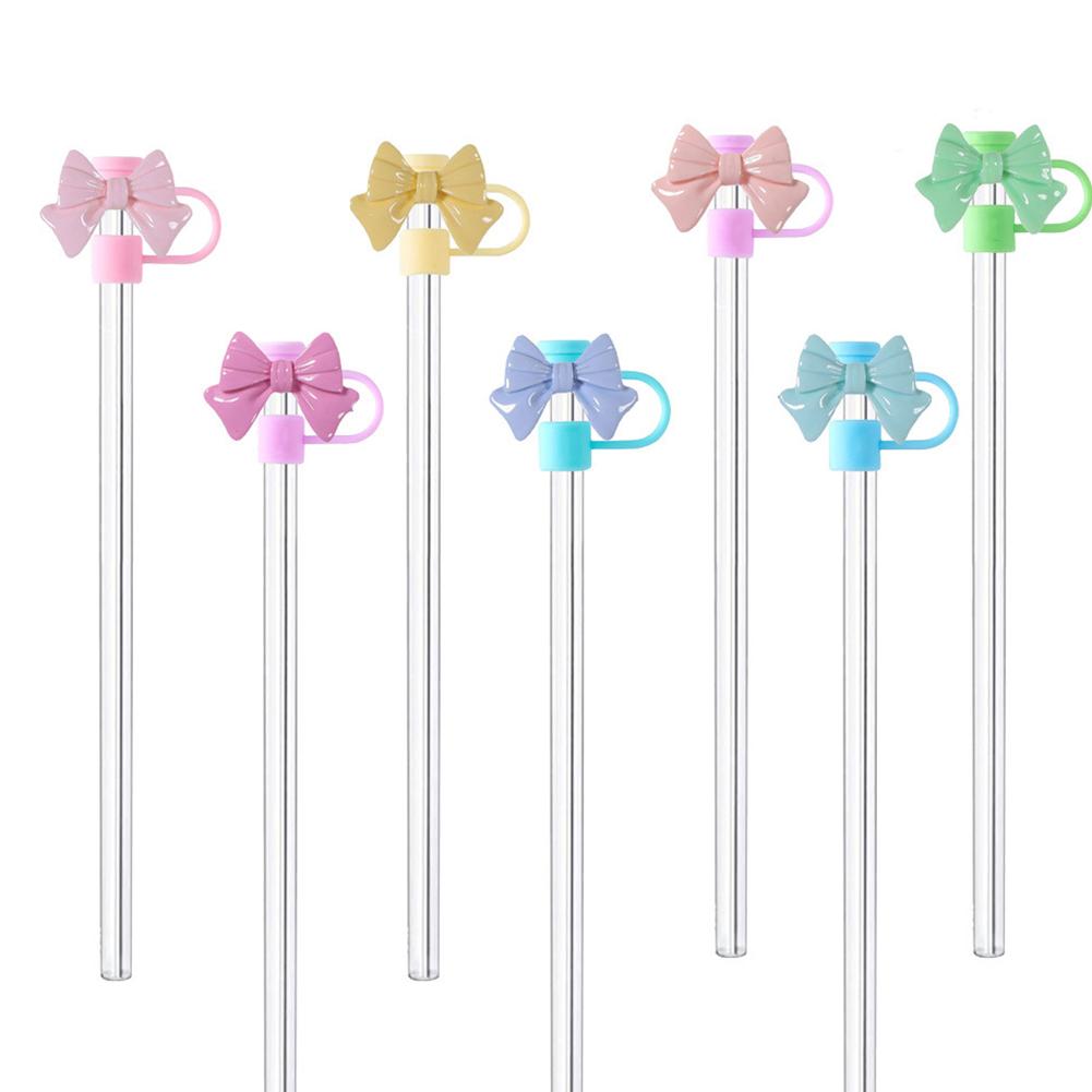 Cute Cartoon Bow Straw Tips Cover Reusable Dustproof Silicone Straw Cover Kitchen Cup Accessories Home Supplies