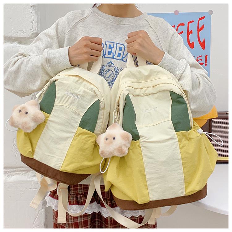 Autumn Waterproof Nylon Backpack: Versatile Color-Block Design for Students and Outings