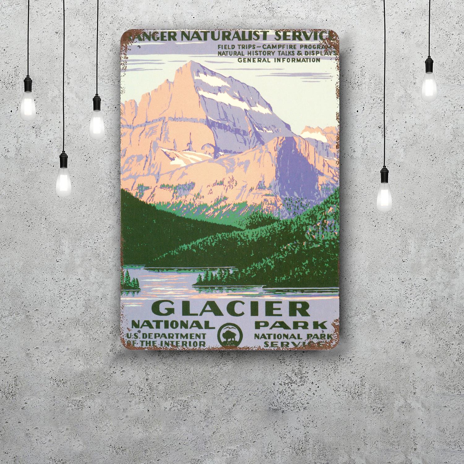 

glacier national park Funny Bar Metal Sign Retro Plaque Vintage Sign Alcohol Drinker Pub Club Kitchen Wall Decoration 20x30cm（7.8x11.8inch）