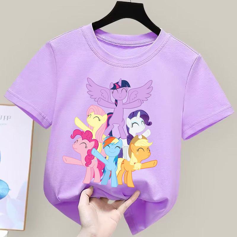 My Little Pony T-shirt for Children Cartoon Partern Tee Top New Boys Girls Round Collar Clothes Kids Anime Cotton Clothing Gift