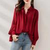 Camicia ampia in chiffon rosso con camicetta con maniche a lanterna in stile Hong Kong