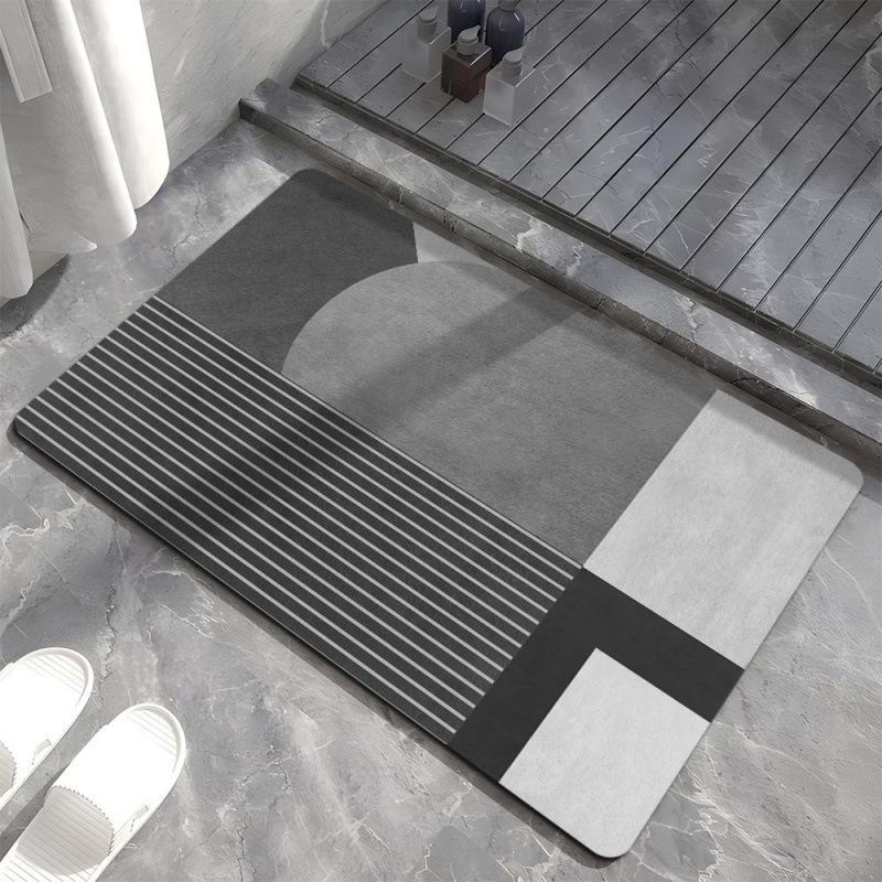 Geometrische graue Badezimmer-Bodenmatte – rutschfest, schmutz- und verschleißfest und pflegeleicht. Ideal für nordische Eingänge.