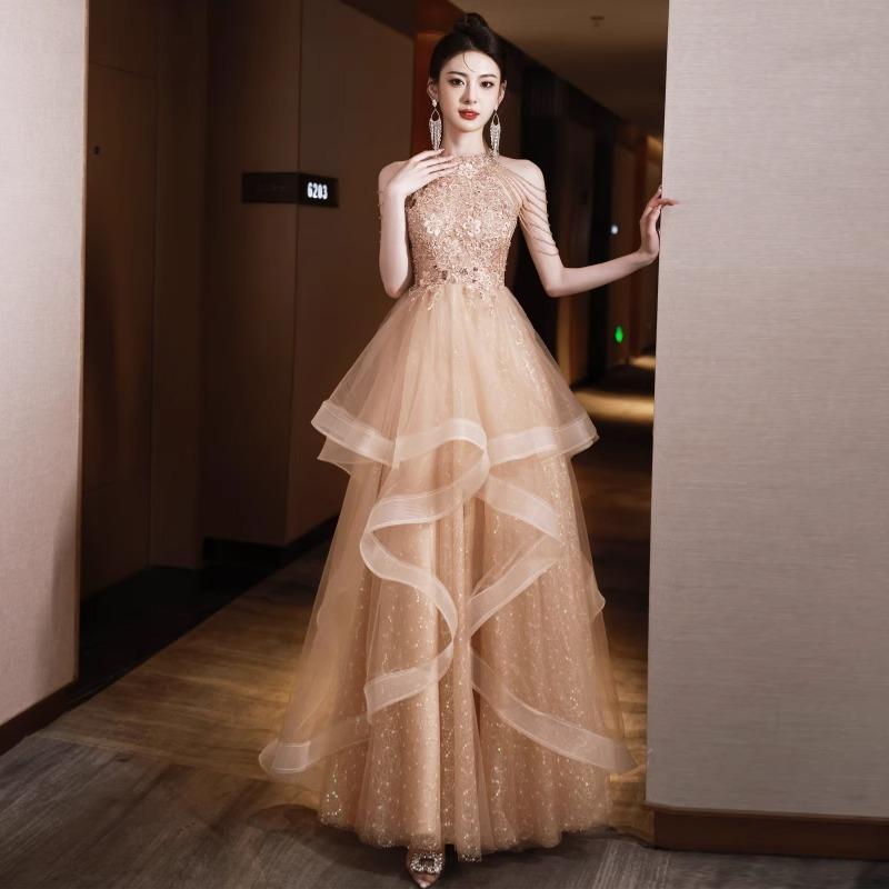 High-end Evening Dress Women's 1011 New Elegant Birthday Party Host Adult High-end Light Luxury Niche Dress