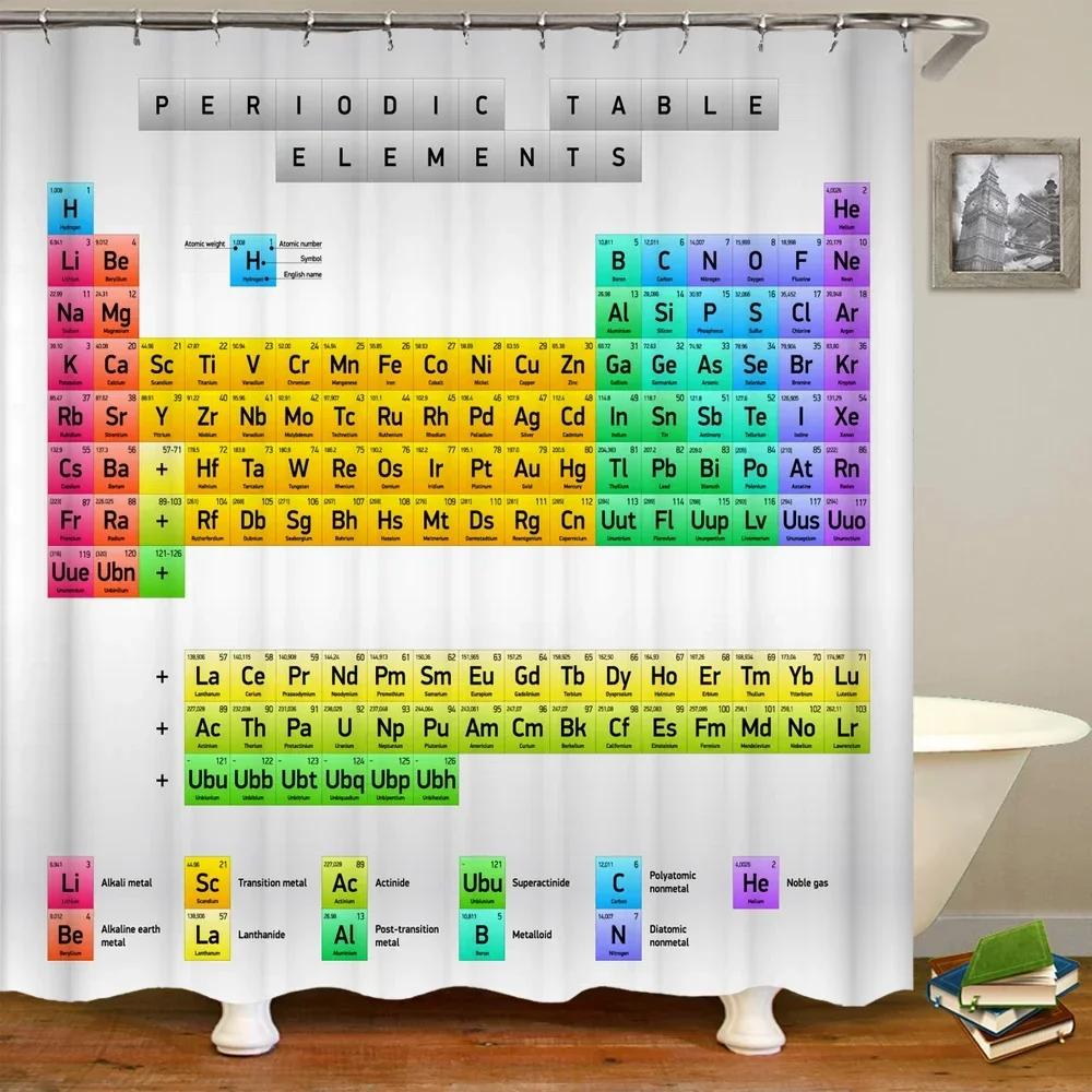 Periodensystem der Elemente Duschvorhang Badezimmer Wasserdichtes Gewebe Waschbar Duschwand Dekoration 240X180cm Duschvorhänge