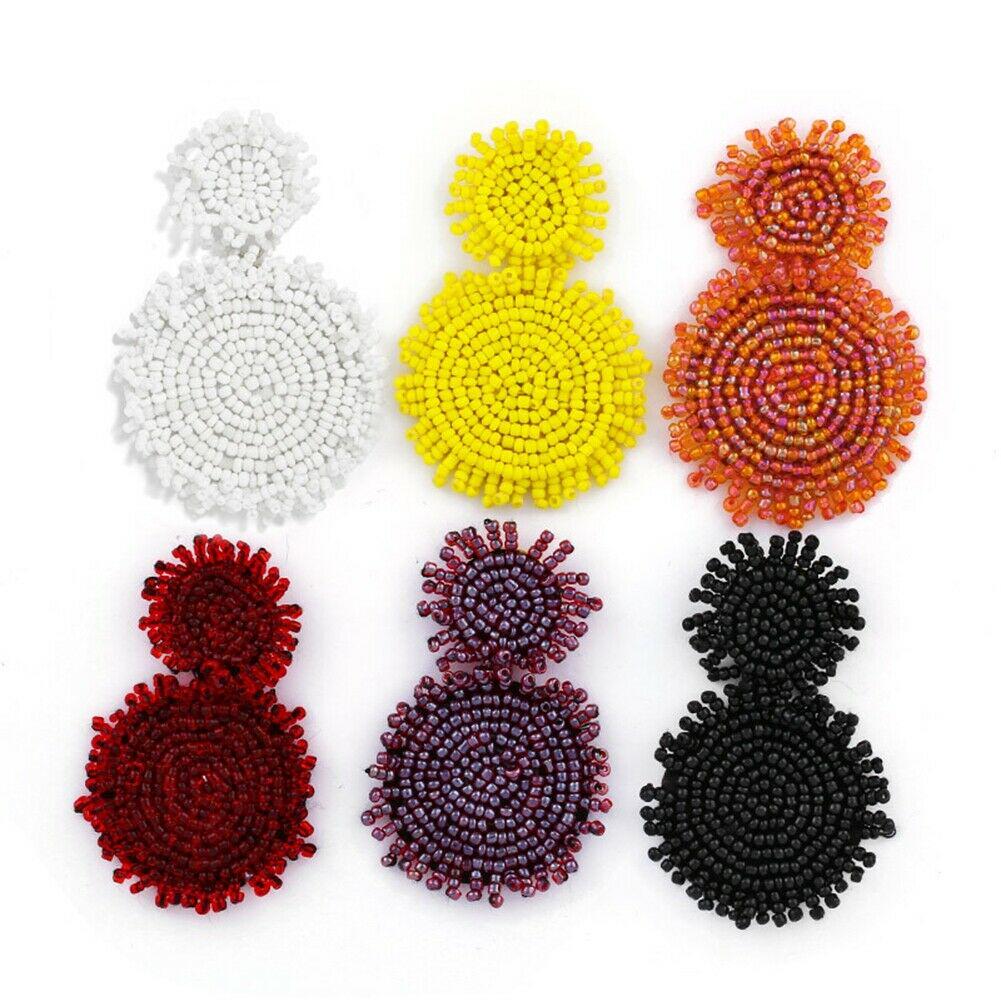 

Двойные круглые массивные серьги из стеклянного бисера ручной работы, модные ювелирные изделия