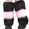 Women Winter Plush Contrast Color Leg Warmer Aesthetic Vintage Fuzzy Thickened Boot Cuffs Leg Gaiters Cover Long Socks