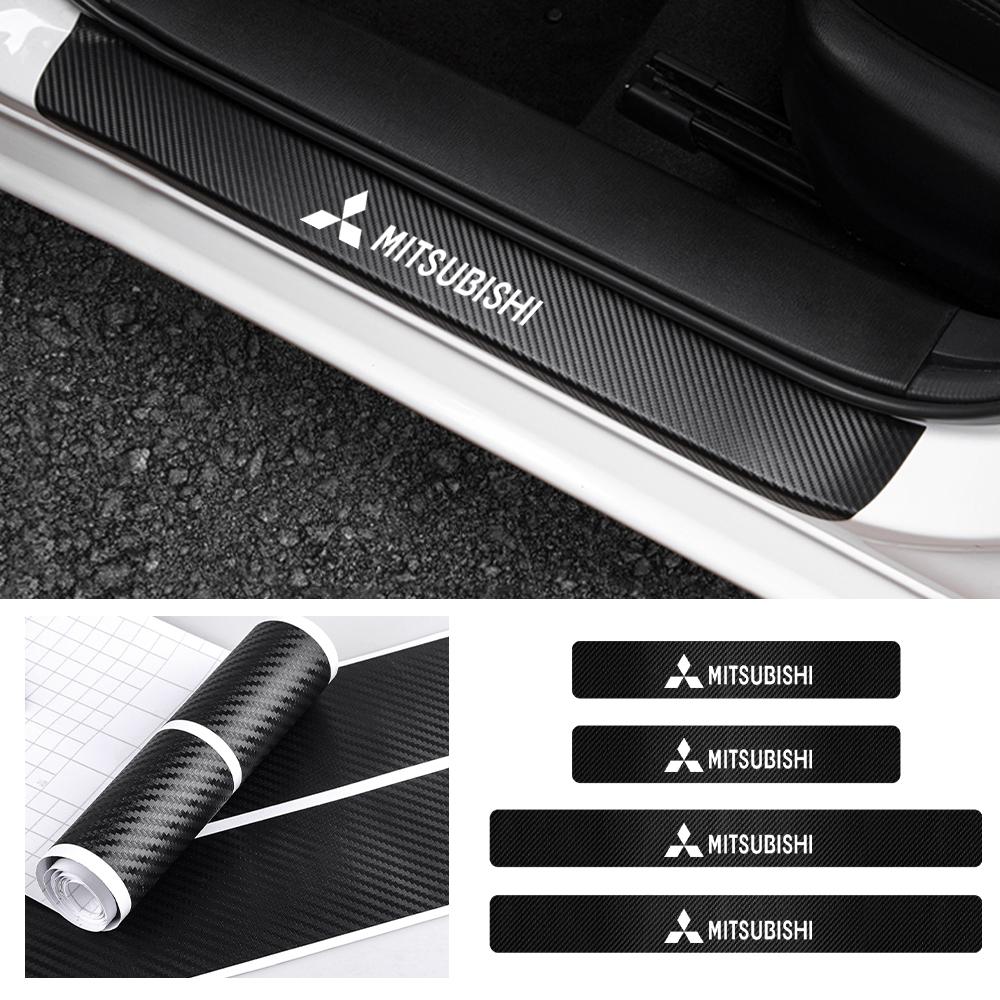4Pcs Anti Scratch Car Carbon Fiber Door Threshold Badge Stickers For Mitsubishi Asx Lancer Outlander Pajero Ralliart L200 EVO
