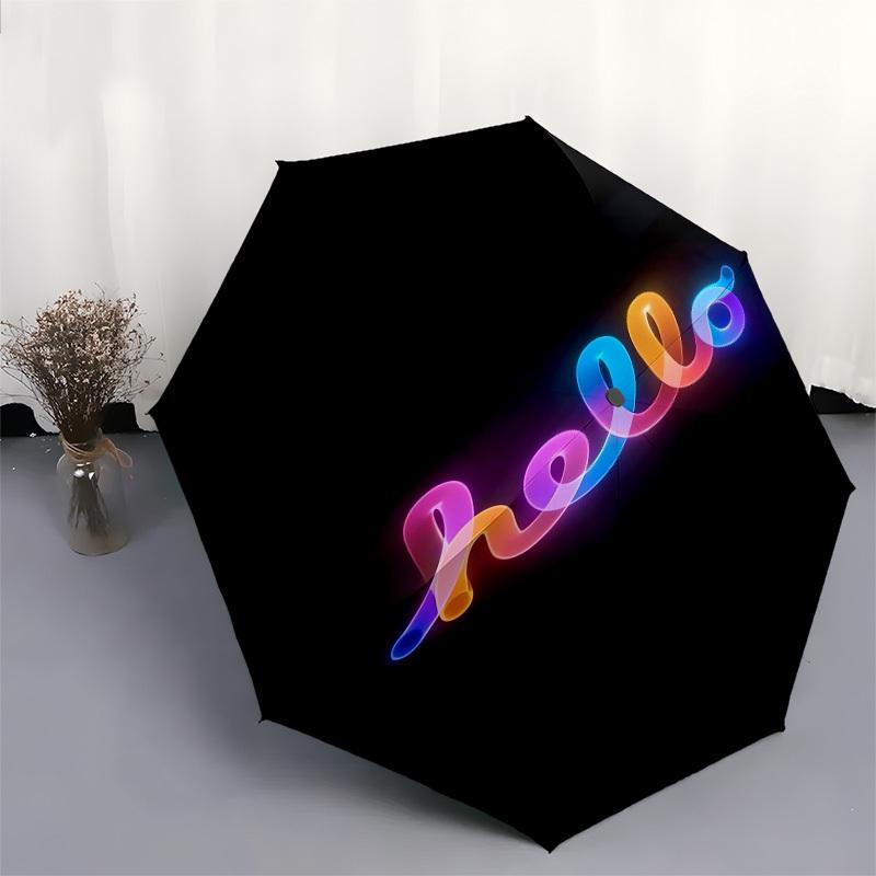 1pc Neon Rainbow Hello Sign Umbrella with Plastic Handle, Suitable for All Seasons Outdoor PT426