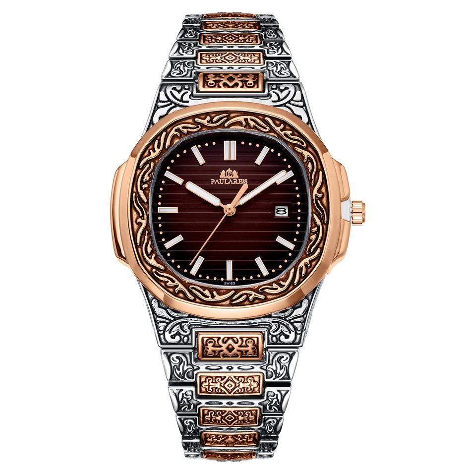 Paulareis Quartz Carved Parrot Calendar Glow Men's Watch QUARTZ WATCH