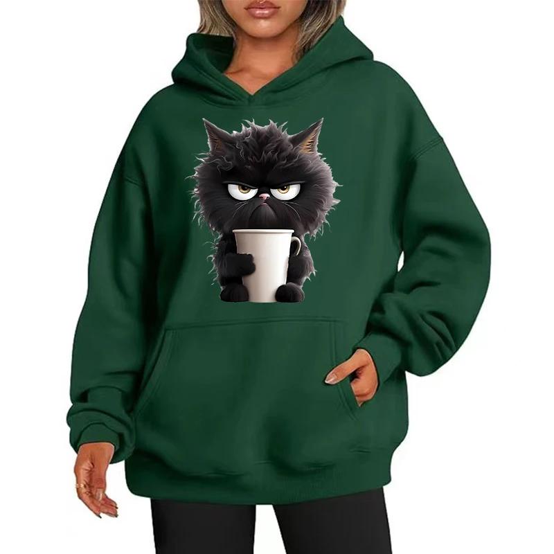 Kaffee Katze Mode Damen Kapuzenpullover Frühling Herbst Winter Freizeit Kapuzenpullover Sweatshirts Oberteile Einfarbiger Kapuzenpullover Sweatshirt Damen
