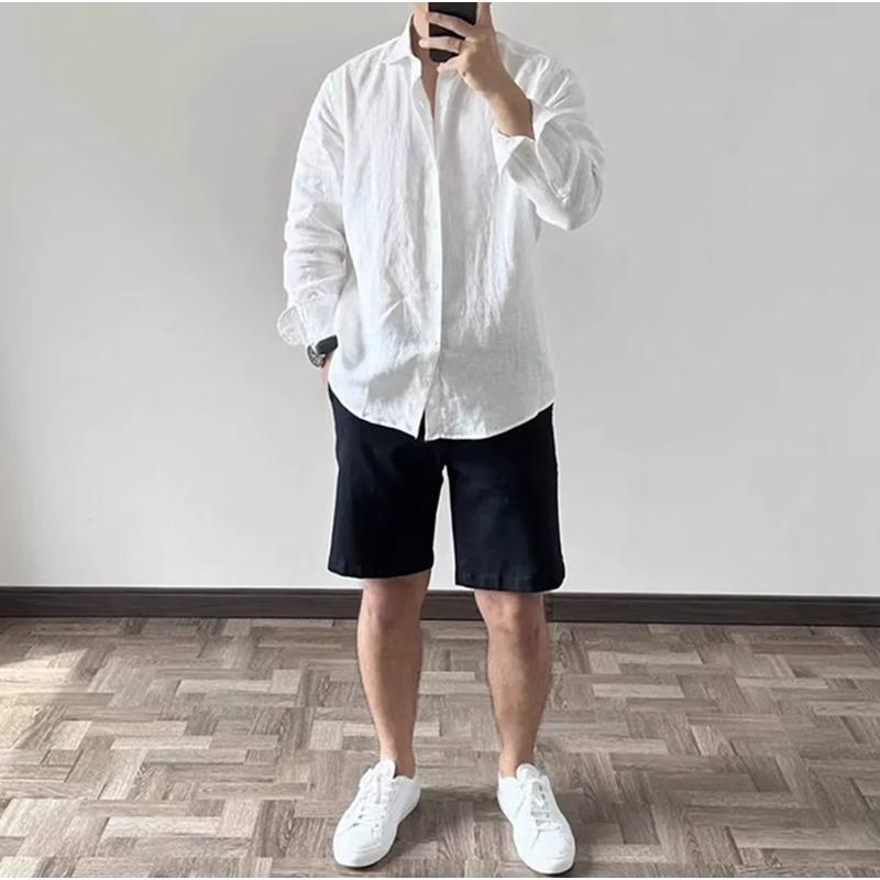 Men Loose Breathable Solid Color Long Sleeve Casual Daily Shirt