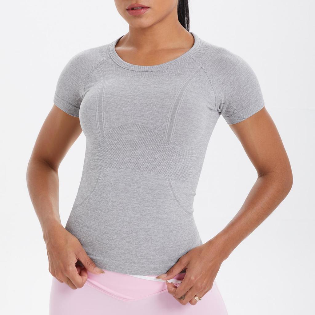Women's Seamless Knit Solid Color Breathable Short Sleeve Sports Yoga T-shirt