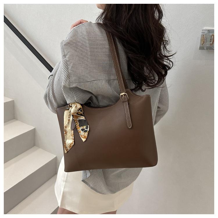Chic Silk Scarf Handle Tote Bag for Women Stylish Bucket Shoulder Handbag