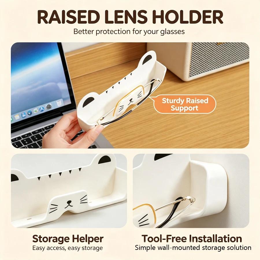 1PC Cute Cat Sunglasses Case Portable Wall Mounted Non-Drill Storage Rack for Home Use - Eyewear Organizer Display