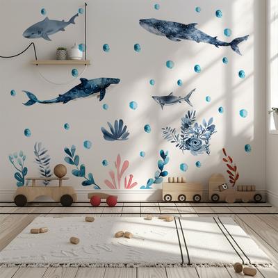 Onderwater Wereld Muursticker Haai Koraal Zeeleven Decal voor Kinderen Badkamer Glazen Deur Decoratie