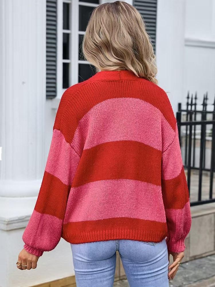knitted vintage stripe causal loose Spring autumn woman cardigan sweater for women sweaters clothes