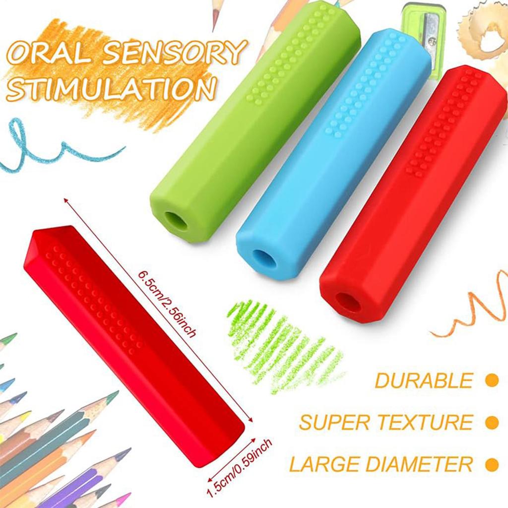 3pcs/set Silicone Chewable Pencil Topper Crystal Silicone Pencil Cover Tube Teething Sensory Pencil Chew Topper For Boys Girls