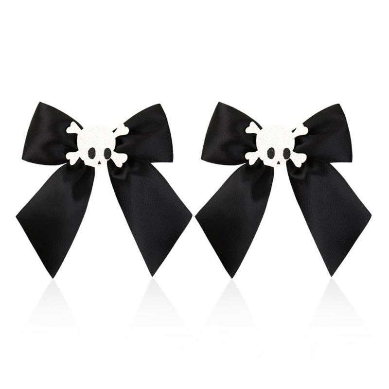 

1pair Cool Hair Clip for Girls Gothic Bowknot&Skull Shape Teen Halloween Hair Clip 1 чорний