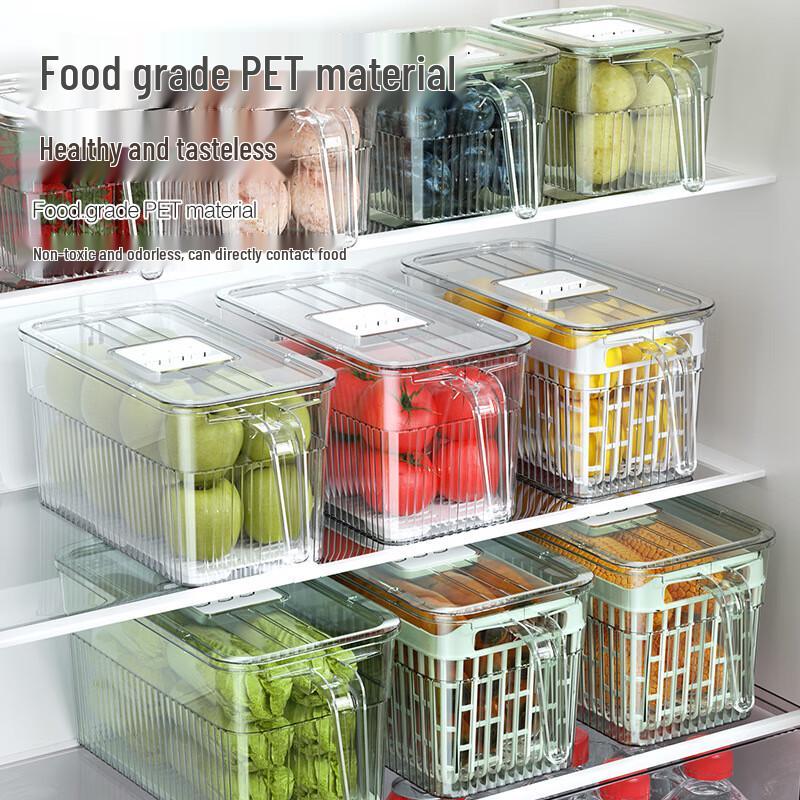 Refrigerator Storage Box with Timer and Handle Large Transparent with Draining Board
