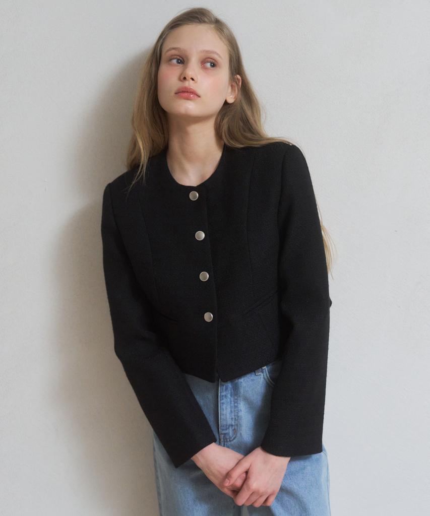 Among A Cropped Tweed Jacket_Black