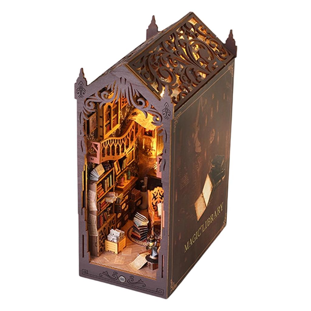 DIY Books Nook Kit Miniature House Unique Light up Bookstore Puzzle Building Wooden Library