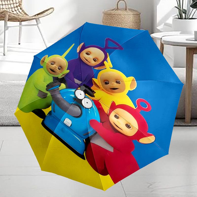 Teletubbies Theme Automatic Umbrella, Lightweight & Portable, 8 Rib, Perfect for Outdoor Travel, Birthdays, Christmas, Gifts.