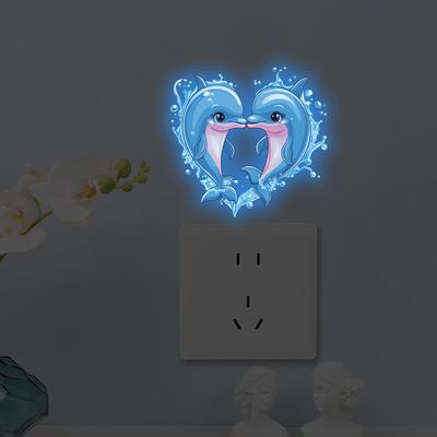 Blue Light Dolphin Heart Socket Sticker Switch Sticker Cute Cartoon Bedroom Sticker