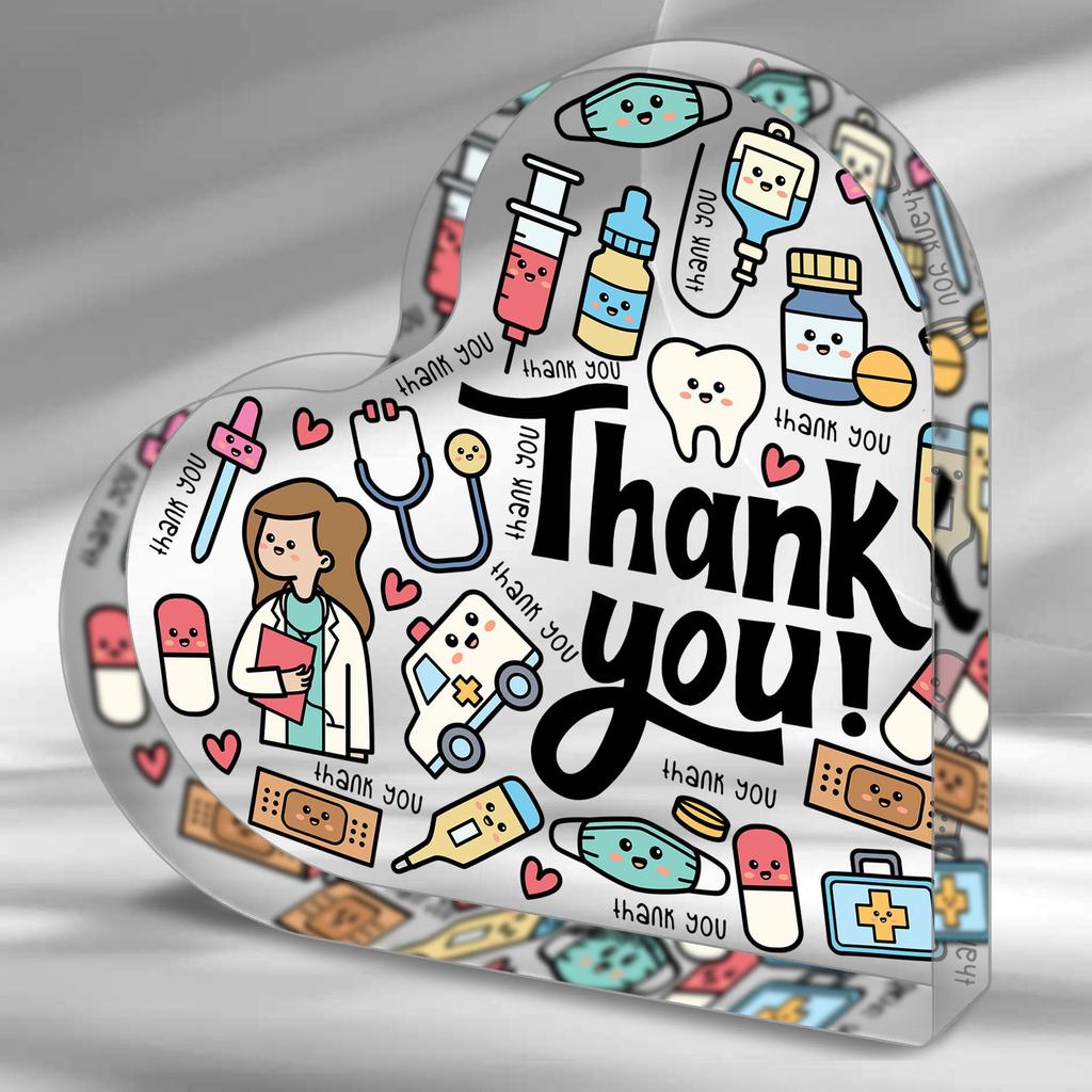 1pc Nurses Acrylic Plaque Thank You Gifts for Nurse Appreciation, Nursing, Student Heart-shaped Designs Souvenirs Desk Decoration, Country Door Decor