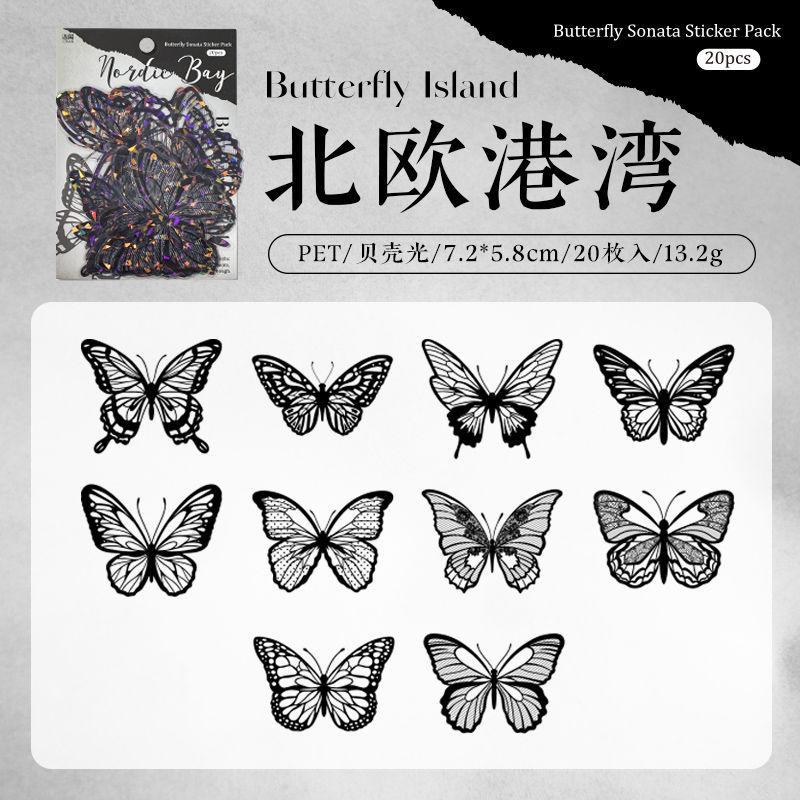 Creative Colorful Butterfly Sticker Handbook,1 Bag of 20pcs Butterfly Island DIY Collage Material Decorative Stickers