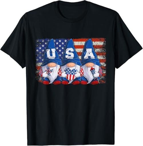 Gnomes Patriotic American Flag Cute Gnomes 4th Of July T-Shirt Unisex T-Shirt XXXL