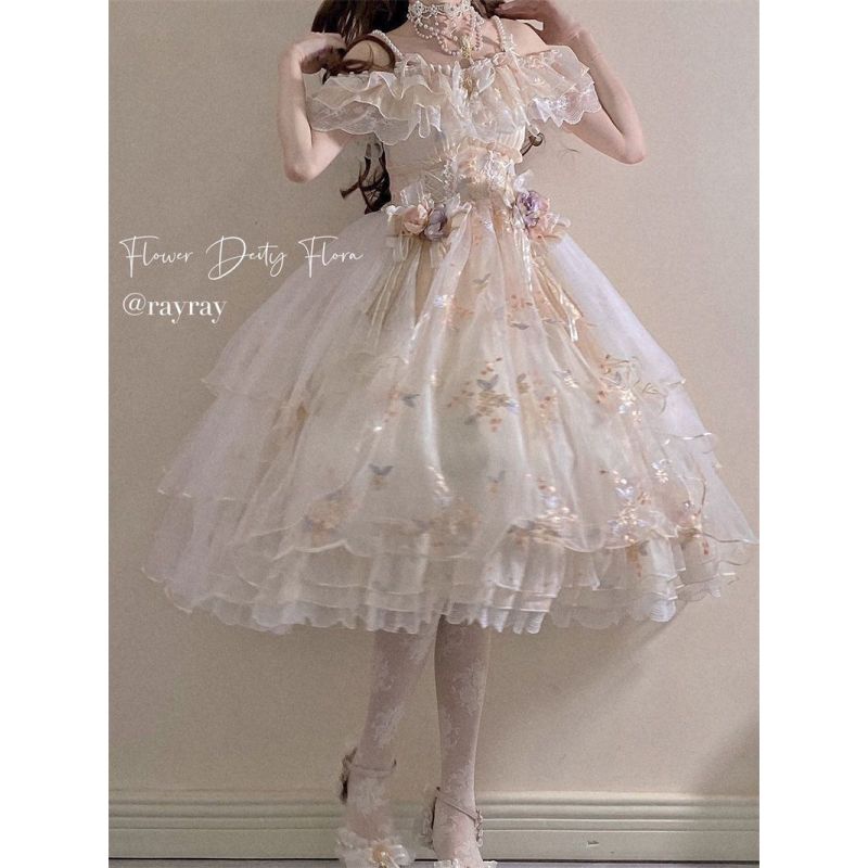 Flower God Flora Lolita Dress Embroidered Flower Wedding Dress Gorgeous And Sweet JSK Dress