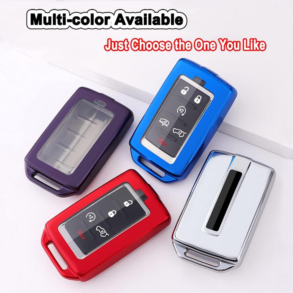 Key Fob Cover Case Fit for Jeep Grand Cherokee Grand Wagoneer Soft TPU Keyless Entry Remote Holder Skin Protector (Blue)
