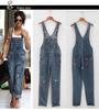 European and American Loose Large Size Ripped Shoulder Denim Jumpsuit Overalls