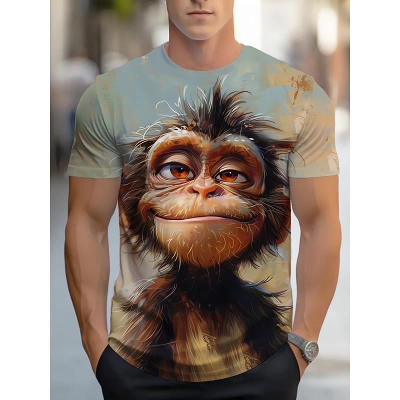 Cool Rabbit Bear Pattern T Shirt For Men Fun Monkey Cat 3D Printed Short Sleeve Tops Summer Casual Round Neck Loose Tee Shirts