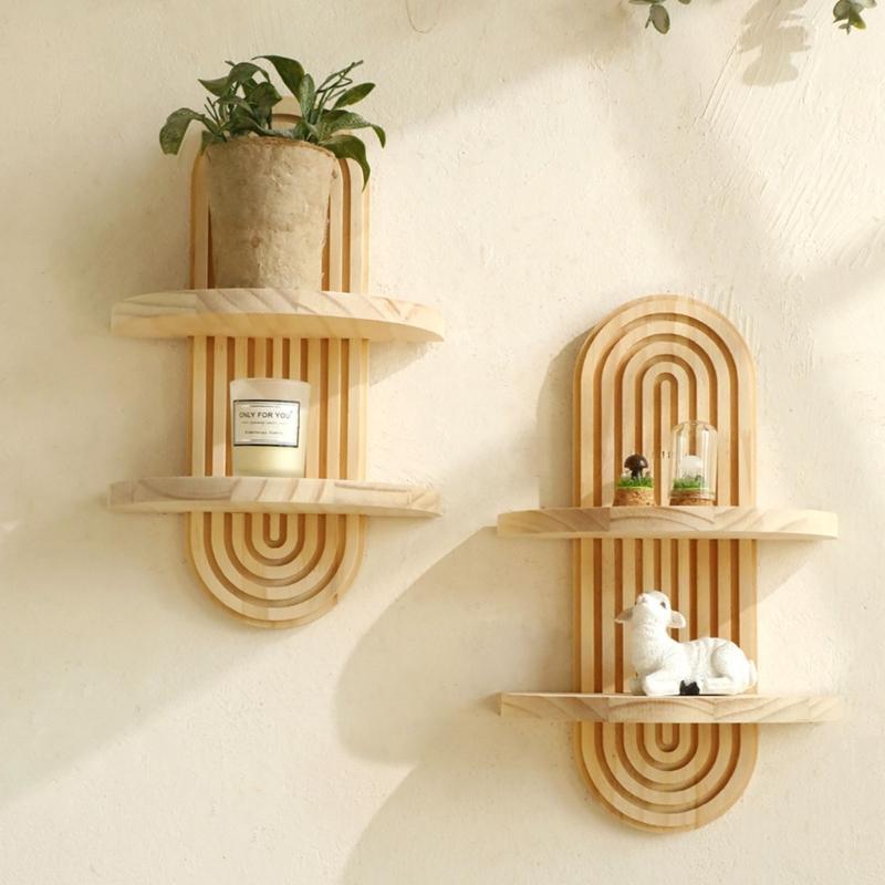 Elegant Wooden Arched Floating Shelf Decorative Rainbow Arch Books Storage Display Rack Bedroom Wall Decoration
