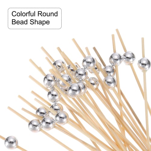 Uxcell Cocktail Toothpicks, Bamboo with Silver Pearl Beads, Long Fruit Sticks for Decorating Cocktail Skewers, Drinks, Appetizers, and Fruits, 120mm,