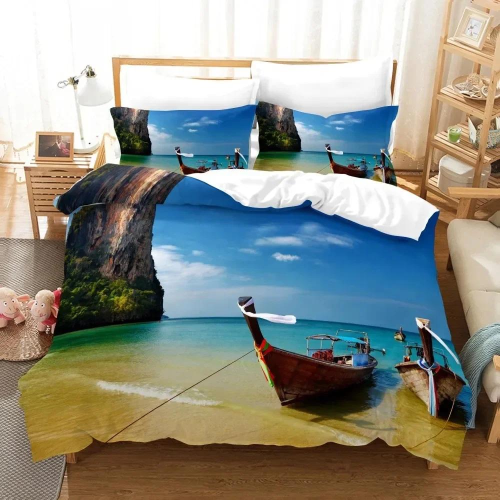 

3D Print Beach Scenery Comfortable Duvet Quilt Cover Pillowcase Bedding Set Children Bedroom Decoration Home Textile 70x133cm