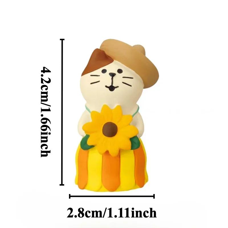 

Summer Garden Series Resin Ornaments Cartoon Cat Model Craft Home Accessories Sunflower Decorative Figurines for Office Decor