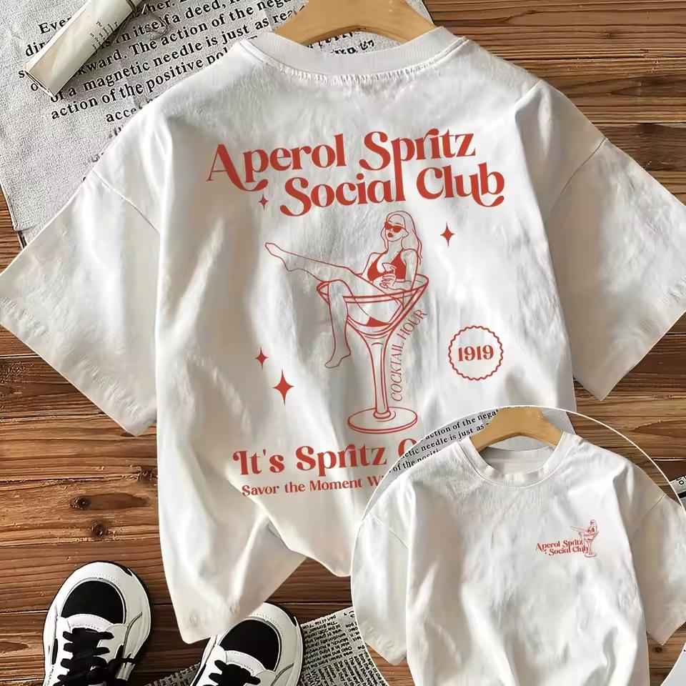 Aperol Spritz Social Club Graphic T‑Shirt Men Women Casual Loose Short Sleeve Tee Cocktail Slogan Print Unisex Streetwear Tops