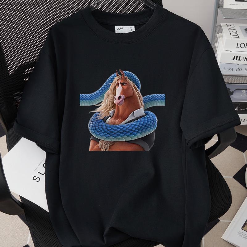 Hot Selling Cartoon Animal Print Pure Cotton T-shirt - 260g, Round Neck, Short Sleeve, Adult