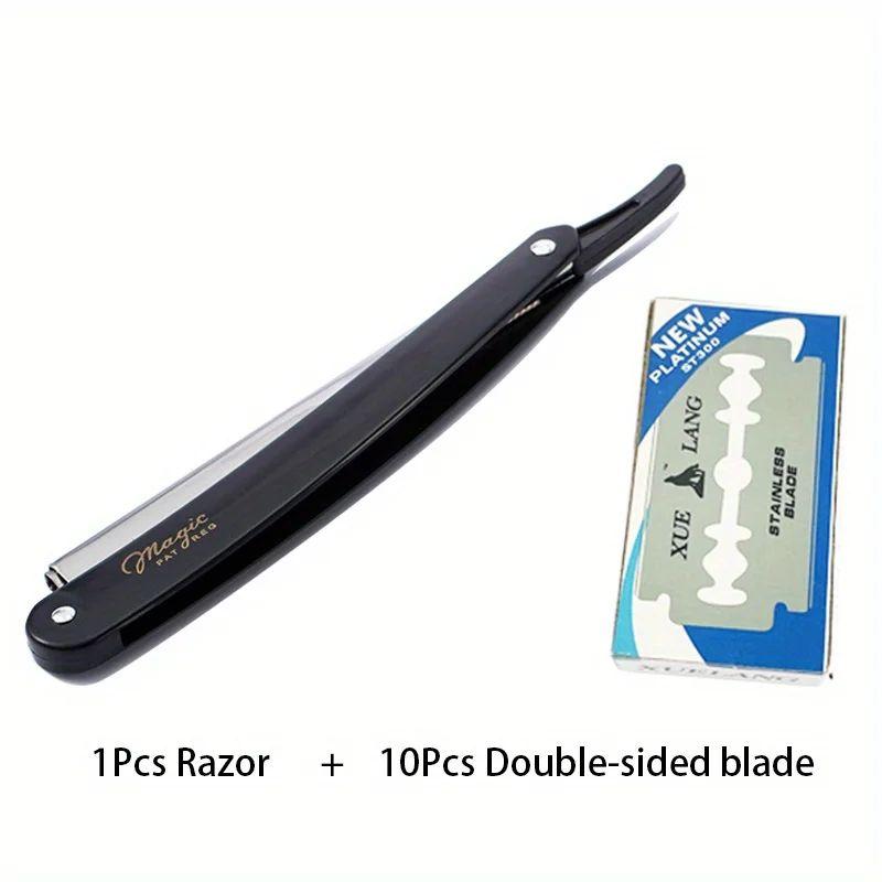 

Ручная бритва для мужчин Бритва для парикмахерской Хвостовик из нержавеющей стали Проста в использовании Безопасная бритва 1 шт. Бритва для бритья с 10 шт. лезвий